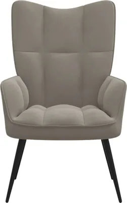A single gray armchair with black legs is shown against a white background.