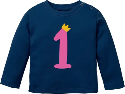 Produktbild von Baby Langarm-Shirt 1. Geburtstag Zahl 1 Krone Geburtstagsshirt Geburtstagsshirt Baumwolle Junge Mädchen MoonWorks® dunkelblau-pink 68/74 (4-9 Monate)