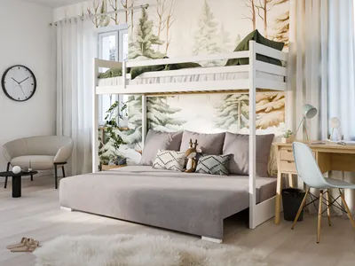 Image de Lit mezzanine 90x200 cm avec canapé-lit 140x200 cm Canapé en tissu velours côtelé, 3 coussins OEKO-TEX100 avec 3 coussins Canapé lit superposé blanc 200x90 gris gris clair