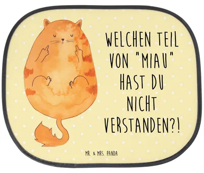 Produktbild von Mr. & Mrs. Panda Autoscheiben Sonnenschutz Katze Mittelfinger - Gelb Pastell - Geschenk, Cats, Cat, Sonnenblende Auto, Seitenscheibe, Kater, Mietze, Katzen, Autoscheibe