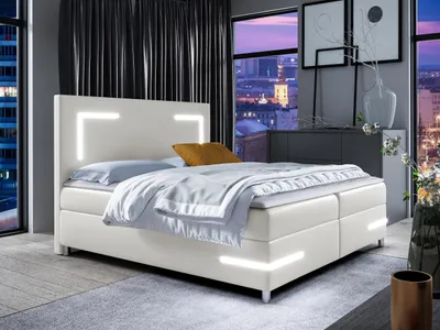 Obrázok produktu pre Boxspringová jednolôžková posteľ 120x200 MADENA - biela + topper a LED osvetlenie ZDARMA