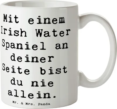 Produktbild von Mr. & Mrs. Panda Pott Spruch Irish Water Spaniel Begleiter - Weiß - Geschenk, Trinkbecher, Tasse, verspielte Natur, Teetasse, Hunderassen, Becher, Hund, nie allein