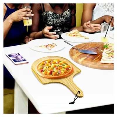 Produktbild von Quadratischer Cordierit-Pizzastein mit Holzschaufel | Ofenzubehör 38 x 30 cm für Pizza, Grill und Gebäck