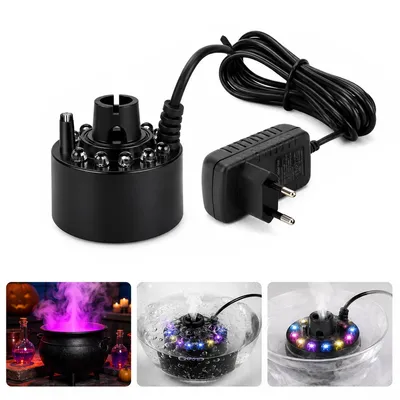Produktbild von Ultraschall Nebler mit 12 LED, Mini Wassernebler für Aquarium, Teich und Brunnen, Farbwechsel-Nebler für Garten und Halloween-Deko