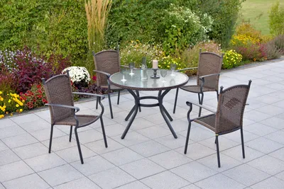 Produktbild von Merxx Gartenmöbelset "Roma" 5tlg. mit Tisch Ø 100 cm - Aluminiumgestell Graphit mit Kunststoffgeflecht Schoko
