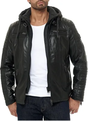 Produktbild von Red Bridge Herren Lederjacke Echt-Leder Bikerjacke mit Sweat- Kapuze Two in One Schwarz S