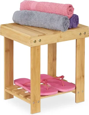 Immagine prodotto di Sgabello in bambù - Portata massima: 100 kg - Solido poggiapiedi per bambini - Dimensioni: 33,5 x 25 x 31 cm - Sgabello da bagno - Panca - Colore naturale