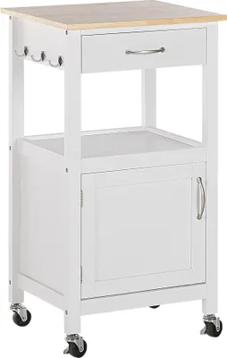 Produktbild von BELIANI Servierwagen Weiß MDF Platte Gummibaumholz Kiefernholz 89 x 39 x 48 cm Landhausstil Traditionell Praktisch Multifunktional Wohnzimmer