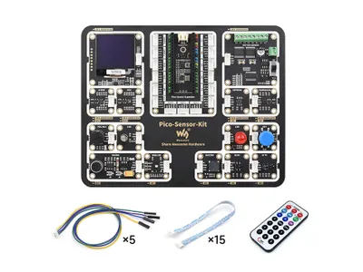 Produktbild von Waveshare Einsteiger Sensor Kit für Raspberry Pi Pico: Erweiterungsplatine mit 15 Modulen + Zubehör