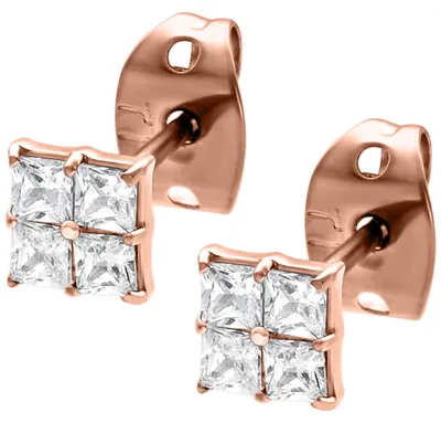 Produktbild von Wildcat Ohrstecker - Crystal Square Earstuds  - Roségold - Titan Grad 23 - wasserfest, langlebig, hautverträglich, Roségold-Kristallklar