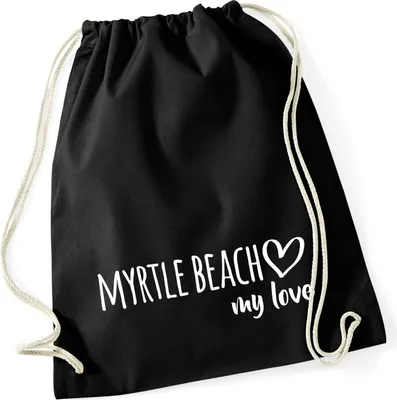 Produktbild von Huuraa Turnbeutel Myrtle Beach my love 12 Liter Black Baumwolle Rucksack Geschenkidee