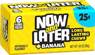 Produktbild von Now & Later Bonbons Bananengeschmack, 24 x 26g Mini-Packungen einzeln verpackt