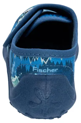 Zdjęcie produktu dla Fischer – dziecięce kapcie w niebieskim kolorze z nadrukiem, antypoślizgowa podeszwa, zapięcie na rzep, model Boogy, rozmiar: 34 EU, kolor: niebieski