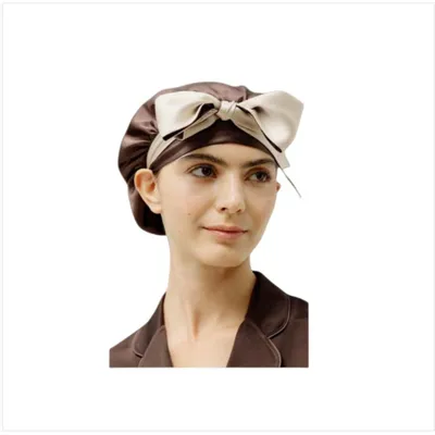 Produktbild von INF Doppellagige Seide Schlafhaube - Weich, Bequem & Fördert den Schlaf Braun+Beige