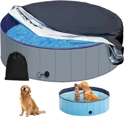Image de Couverture de piscine ronde - Housse pour piscine pour chiens - Protège la piscine - Imperméable - Protection UV - 160 cm - Noir