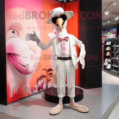 Produktbild von Weißer REDBROKOLY Flamingo Maskottchen Kostüm charakter mit Weste und Hutnadeln