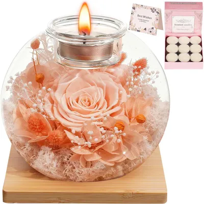 Immagine prodotto di Rosa eterna in vaso, set con candele profumate, decorazione romantica
