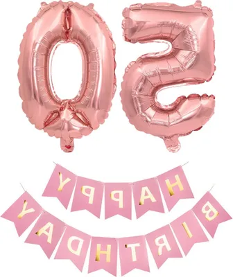 Zdjęcie produktu dla Baner urodzinowy - Dekoracja na imprezę - 50 lat - Z balonami foliowymi - 18x13x0,8 cm - Różowy