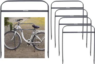 Produktbild von 5 x Fahrradanlehnbügel 115 x 76 cm Flachstahl 13 mm Anthrazit Einbetonieren Fahrradständer Parker Typ H