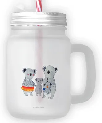 Produktbild von Mr. & Mrs. Panda Glas Koala Familie - Transparent - Geschenk, Mama, Cocktailglas, Family, Becher mit Strohhalm, Muttertag, Trinkglas, Kinder, Geschwister, Deckel