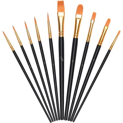 Productafbeelding van Kunstenaarskwasten, nylon, set van 10 stuks, geschikt voor aquarel, acryl en olieverf, zwart