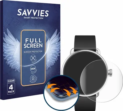 Produktbild von 4x Savvies Fullscreen Schutzfolie für Withings ScanWatch (38 mm) Displayschutz Folie Fullcover Klar Transparent