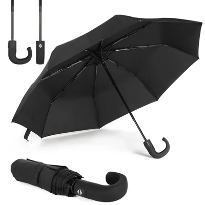 Imagen del producto de Paraguas compacto y resistente al viento, con mango ergonómico en forma de J