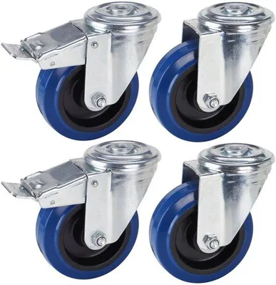 Immagine prodotto di Set professionale a 4 ruote, 100 mm, blu, pneumatici pieni, impugnatura a vite, portata 450 kg