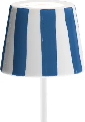 Produktbild von Blau gestreifte LED-Tischleuchte Poldina Lido, wiederaufladbar und dimmbar mit einer Akkulaufzeit von bis zu 12 Stunden. Für den Außenbereich IP65