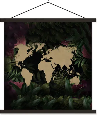 Produktbild von MuchoWow® Textilposter Weltkarte - Braun - Blätter 40x40 cm mit schwarzem Rahmen - Fotos