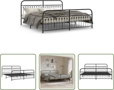 Produktbild von The Living Store Bettgestell mit Kopf- und Fußteil Metall Schwarz 193x203 cm