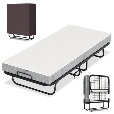 Produktbild von Peviasot Klappbett mit Matratze 90x200 cm, faltbares Gästebett mit Metallrahmen, Rollen und Staubhülle