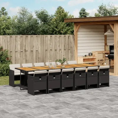 Produktbild von Design 13-tlg. Garten-Essgruppe mit Kissen Schwarz Poly Rattan, Gartenmöbel-Sets 2024 Neu