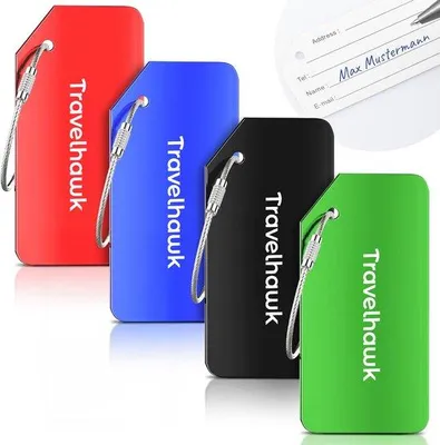 Produktbild von Travelhawk Kofferlabels Aluminium – 4 Stuks
