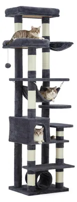 Image de Arbre à chat - Tour - 5 niveaux et plus - Très stable pour les grands chats - Poteaux à griffer - Hamac - Balles - Gris foncé