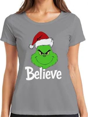 Produktbild von Believe Grinch Weihnachten Lustig Weihnachtsgeschenk Familie Damen T-Shirt, Grau, XXL
