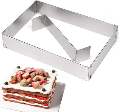Produktbild von Backform Rechteckig, Backrahmen mit Teilern, Backrahmen Rechteckig Verstellbar, Kuchenform Rechteckig Edelstahl für Kleine und Große Kuchen, Backen und Dekorieren (Rostfreier Stahl Backblech)