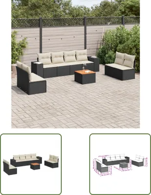 Produktbild von The Living Store 9-tlg. Garten-Sofagarnitur mit Kissen Schwarz Poly Rattan