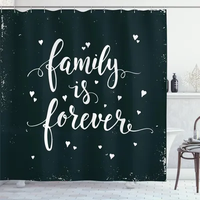 Produktbild von ABAKUHAUS Familie Duschvorhang, Familie ist für immer Hand gezeichnete Typografie mit kleiner netter Herz-Plakat-Art, 175 x 220 cm, Schwarz und weiß