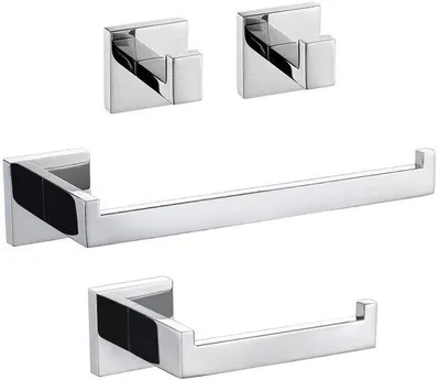 Produktbild von Edelstahl-Badezimmer-Set, 4-teilig, Chrom, Handtuchhalter, Toilettenpapierhalter