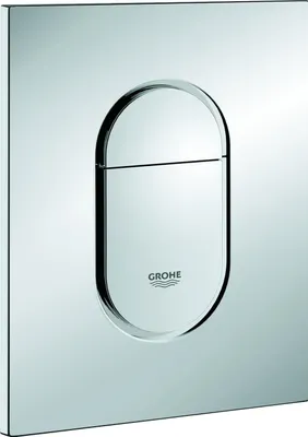 A close-up studio shot of a toilet flush plate.