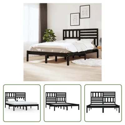 Produktbild von The Living Store Massivholzbett Schwarz Kiefer 140x190 cm