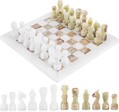 Marmor-Schachspiel 30,5 cm – Echtes Marmor-Schachbrett mit 32 Figuren