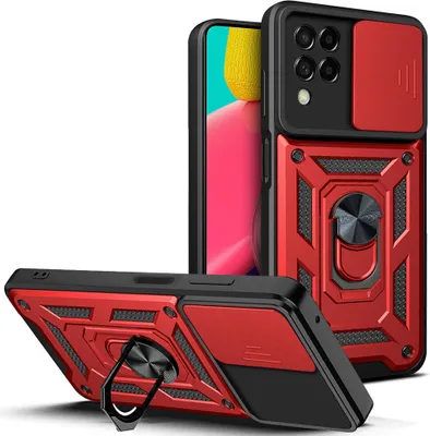 Produktbild von Galaxy M33 5G Hülle mit Ring Ständer Halter Dia Kameraschutz TPU PC Schutzhülle für Samsung Galaxy M33 5G Rot