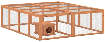 Zdjęcie produktu dla Klatka dla królików z budką nocną | Kolor: Pomarańczowy | Wymiary: 150 x 180,4 x 48 cm