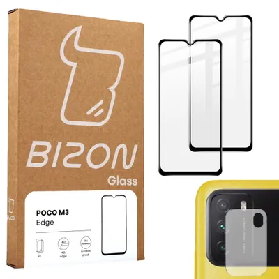 Produktbild von Bizon Glass Edge gehärtetes Glas - [2 PACK] + Linsenschutz Xiaomi Poco M3 schwarz