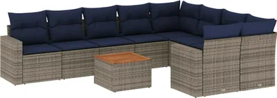 Produktbild von vidaXL 10-tlg. Garten-Sofagarnitur mit Kissen Grau Poly Rattan