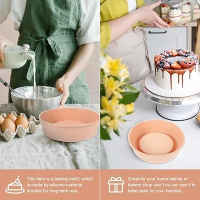 Immagine prodotto di Stampo in silicone rotondo, resistente al calore e al freddo, versatile per forno e frigorifero, di colore rosa, ideale per piccole torte e dolci