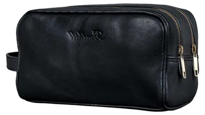 Produktbild von Kulturtasche aus Leder - Kosmetiktasche aus weichem, hochwertigem Echtleder - Vintage Reisebeutel, Farbe: Schwarz