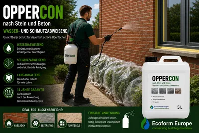 Produktbild von Oppercon Steinimprägnierung & Betonversiegelung – 10 L – 80 m² – Extrem ergiebig (Profiqualität) Langzeitschutz für Fassaden, Terrassen und Mauerwerk